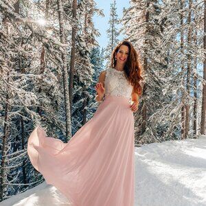 Hebeos Sleeveless Chiffon Dress Laced A-Line